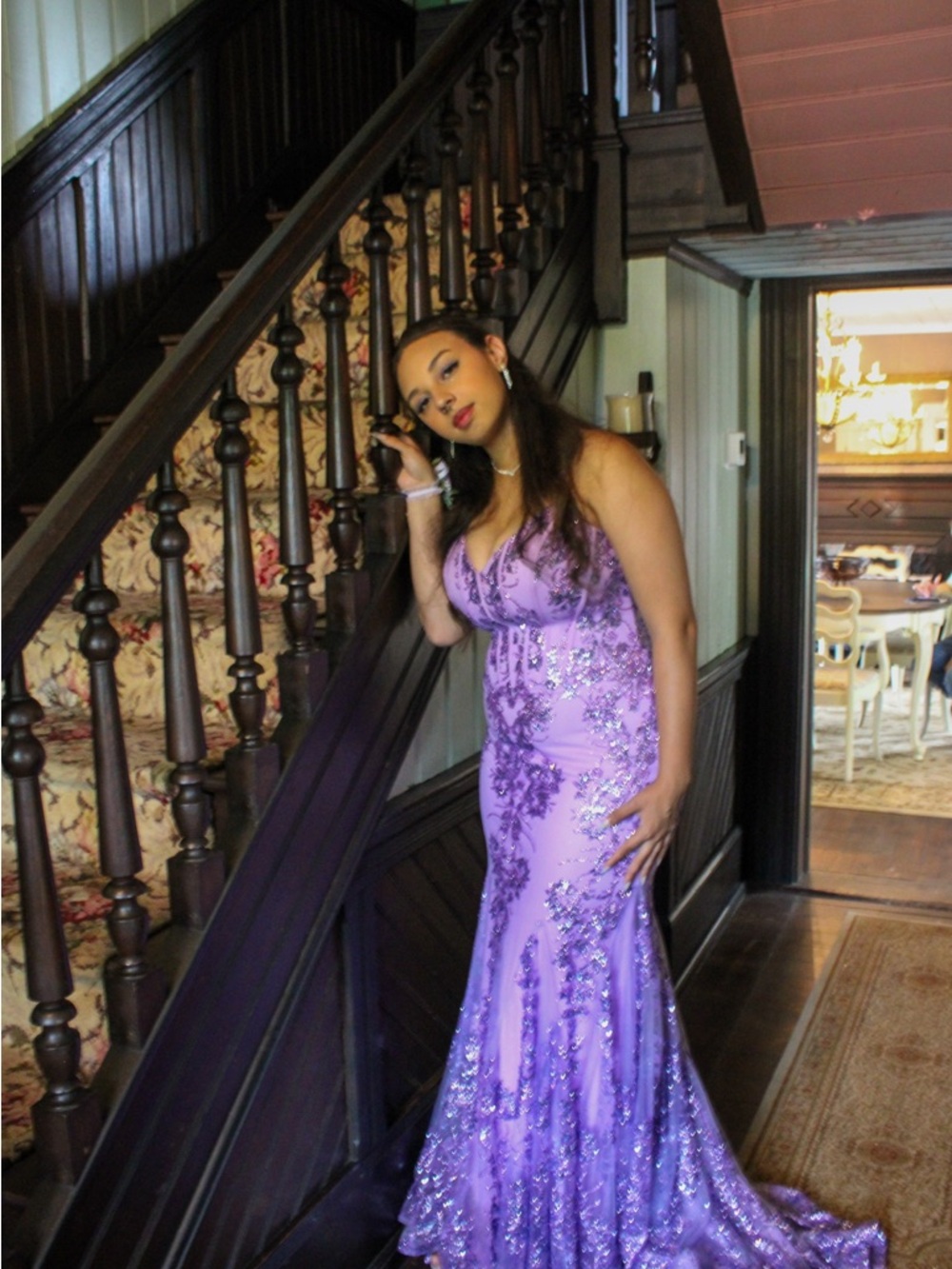 Lavender Sequin Mermaid Prom Dress - Women Dresses